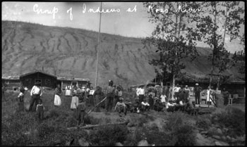 Gathering of First Nation people at Ross River, 1923.