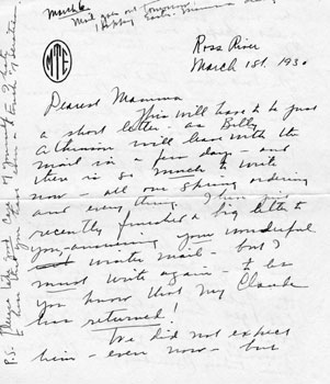 Mary to Mom, March 1, 1930.