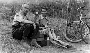 Claude and Mary enjoy a tea break near Rock Creek.