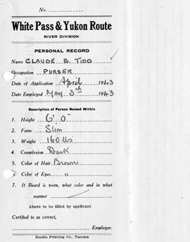  Claude's application to WP&YR, page 1 of 3.