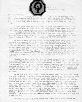 Mary's correspondence from Mayo revealed her increasing anxiety and melancholy, as she admits to her “mercurial temperament”, her low spirits, and her jaded outlook.
November 17, 1932 Mary to her mother. 
